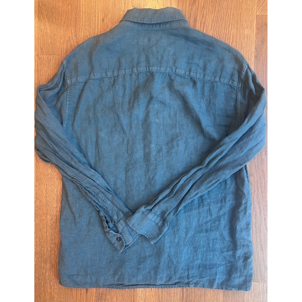 Abercrombie & Fitch Mens Small 100% Linen Button Down Shirt Teal Blue LS - Picture 4 of 6